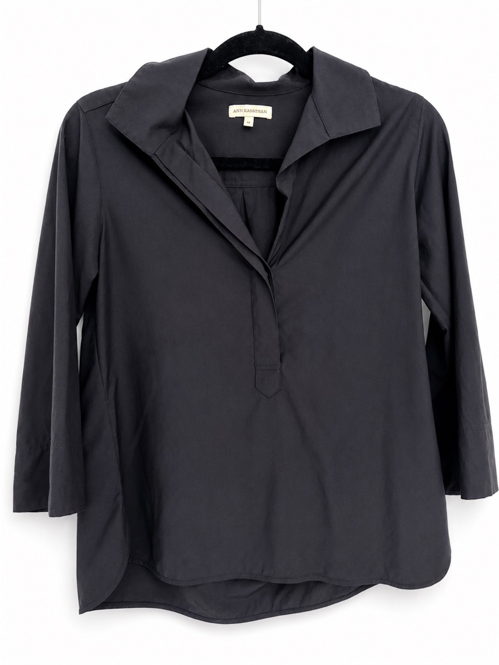 Ann Mashburn Black Popover Blouse XS Stretch Long Sleeve Career Top